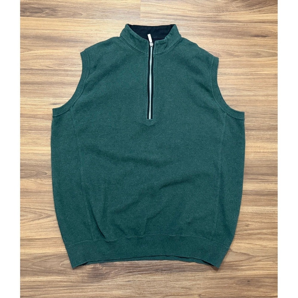 Straight Down Mens Green 100% Cotton Quarter Zip Golf Sweater Vest Size Large